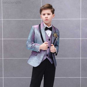 Zestawy odzieży formalne Anak Gaun zestaw Warna Gradien Bunga Tampan Tuan Rumah Catwalk Pernikahan Kom Anak-Anak Blazer Rompi Celana 3PCS Pakaian W0224