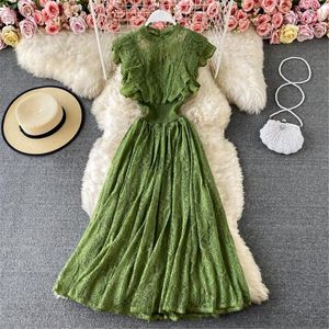 Vestidos casuais renda de verão vestido feminino 2023 moda babado com mangas de mangas partido midi elegante vestes feminino green vestidos