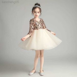 Girl's Dresses Golden Girl Ceremonial Dress Elegant Tulle Little Girl Wedding Dress Short Princess Ball Ball Balls Dress For Teenage 3-14Y W0224