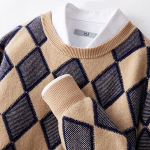 Magliette da uomo 100 lana merino maglione di cashmere con collo alla moda coreana top scozzese abbinato ai colori addensato per il calore in autunno e inverno 230223