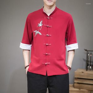 Camicie eleganti da uomo 2023 Camicie da uomo in stile cinese Top Tang Suit Lino manica 3/4 Solid Camicia tradizionale cinese tipo Hanfu Plus Size 4XL
