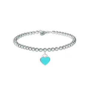 Bracciale cuore blu di design Bracciale in argento S925 smaltato amore blu perle di Buddha TFF ornamento a mano femminile