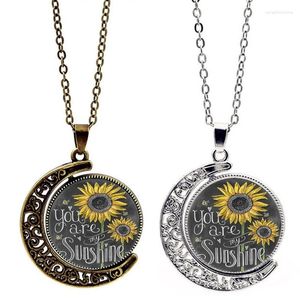 Pendant Necklaces 2023 Fashion "You Are My Sunshine Hollow" Vintage Sunflower Moon & Sun Clavicle Sweater Chain Necklace For