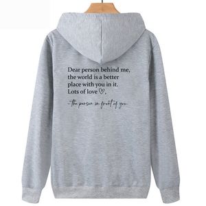 Kadın Hoodies Sweatshirts Sevgili Kişi Arkamdaki Hoodie Dünyası Daha İyi Bir Yer Hooded Sweatshirt Zihinsel Sağlık Kazakları Unisex Be Nind Top 230224