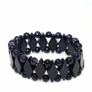 Strand High Grade Blue Galaxy Star Sandstone Shining Beads Horse-eyes Shape 9 17mm Bracelet For Women Fashion Jewelry 7.5inch B1704