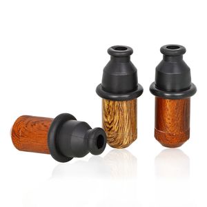 Colore del legno Modello in legno Pipa da fiuto in metallo Bottiglia da fiuto portatile Snuff 51mm Strumento Pipa per capezzoli Fumo USA Pipa per tabacco con punte in silicone Boccaglio Bullet Mini