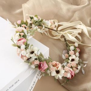 Dekorativa blommor Rose Flower Crown Boho justerbar krans pannband halo blommig girland huvudstycke bröllopsfestival fest