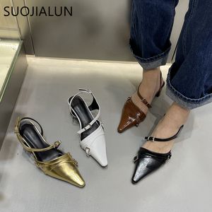 Sandals Suojialun 2023 Spring Brand Women Sandal Shoes Ladies Square Square High Cheel Pumps Slips on Slingback 230224
