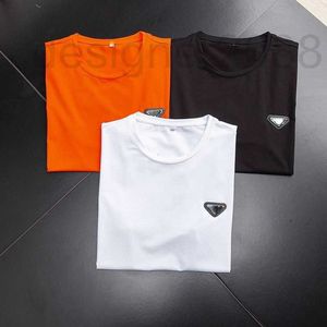 Camisetas de camisetas masculinas camiseta de verão masculino garoto redondo pescoço de manga curta de moda de metal triangular tshirt mercerizado algodão meia manga Ou9a