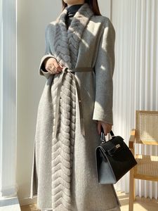 Women's Wool Blends Autumn and Winter LP Mink Collar Cashmere Fur Coat High end Mid length 230223