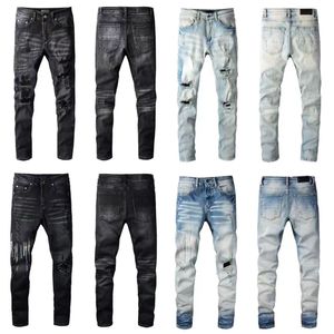 Designer tripp pants Mens Denim Embroidery Pants Fashion Holes Trouser black ripped jeans old navy jeans Hip Hop Distressed Zipper trousers For Male US Size 28-40