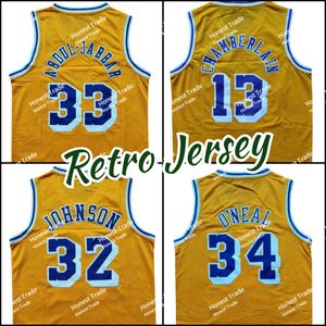 Maglia da basket retrò Wilt Chamberlain Shaq Johnson Shaquille 34 O Neal 24 Maglia da basket da uomo gialla cucita ritorno al passato