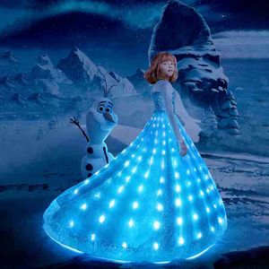 Girl's Dresses European Court Come Princess Blue Glamour Dress Girl Cosplay Carnival Birthday Gift Party Gown Evening LED Light UpDress W0224