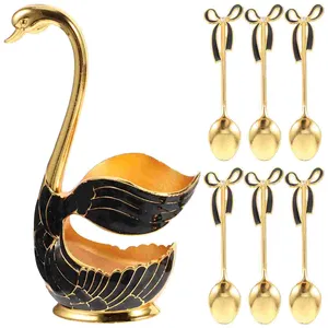 Servis uppsättningar Swan dessert Spoon Metal Storage Rack Holder Set Teskoon Olive Spoons legeringsbas