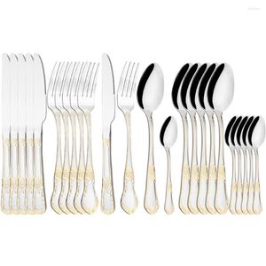 Geschirr-Sets, 24-teilig, Western-Set, für Zuhause, Küche, Besteck, Spiegel, Edelstahl, Besteck, Gabel, Löffel, Messer, Luxusgeschirr