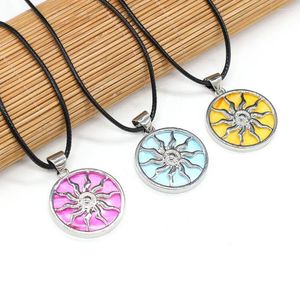 Pendant Necklaces Natural Shell Necklace Round Multiple Color Dyed Abalone Charms Long Wax Thread For Jewelry