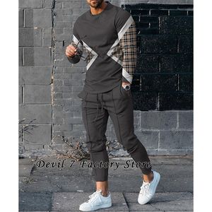 Men S Tracksuits 2023 EST 바지 2 조각 세트 패션 봄 남자 의류 스트리트웨어 긴 슬리브 티셔츠 스웨트 팬츠 정장 230224