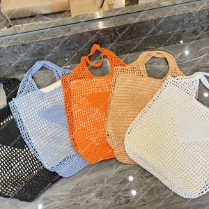 Beach Tote Bag Triangle Hollow Out Straw Handbag Summer Fashion Raffia Drawstring Shopping Pouch Women Wallet Crochet Shoulder Bags Lady Clutch Purse Pack 40cm