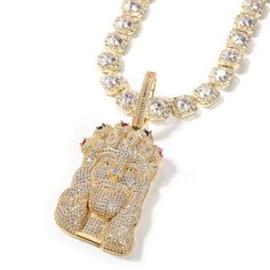 Mens Hip Hop Gold Necklace Iced Out Jesus Pendant Necklace Sweater Chain Halsbandsmycken