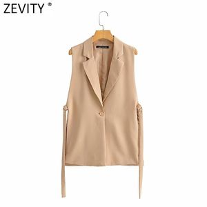 Kvinnors jackor zevity kvinnor mode solid sida delad en-knapp väst vintage kvinnlig ärmlös ytterkläder kostym chic outwear waistcoat ct734 230223