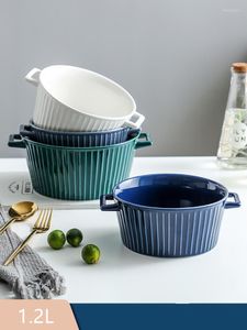 Bowls 1.2L Houseware Kitchen Utensils Porcelain Soup Bowl Bake Tableware Ceramic Salad Plates For