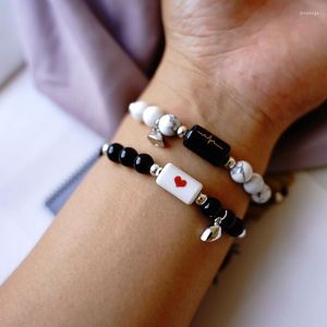 Charm Bracelets 2pcs / Set Heartbeat Ceramic Pendant Bracelet Magnets Attract Lovers Jewelry Gifts Adjustable Rope For Women And Men