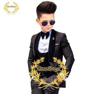 Conjuntos de roupas peça terno para meninos casamento smoking crianças jaqueta calças colete lapela veludo blazer conjunto formal vestidos de festa conjuntos de blazer