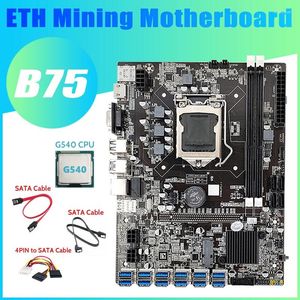 Placas -mãe -B75 12USB Mining Mining placa -mãe G540 CPU 2XSATA 4pin para SATA 12USB3.0 B75 Mineiro USB