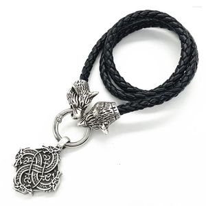 Hänge halsband norska drake varghuvud kedja manlig amulet läder halsband talisman droppe