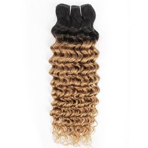Indian Deep Wave Curly Hair Weave Bundles 1B 27 Ombre Honey Blonde Two Tone 1 Bundles 10-24 inch Peruvian Malaysian Human Hair Ext243V