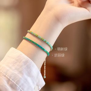 Braccialetti a maglie Catena Bracciale turchese molto fine Gioielli antichi Bracciale di minoranza femminile verde fresco in oro K retròLink