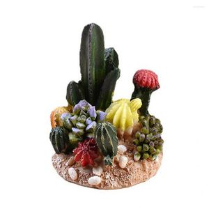 Dekorativa blommor realistiska utseende stenbas harts konstgjorda kaktus falska blommor prydnad för dockhus
