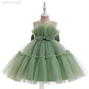 Abiti da ragazza 2023 Abiti da ballo principessa per bambini Ragazza Bambini Abito senza maniche in tulle Infantile Grande fiocco Fancy Partywear Teens Grad Night Frocks W0224