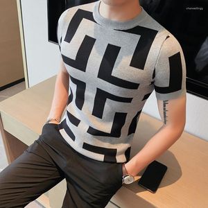 Men's Sweaters Plus Size 4XL-M Round Collar Short Sleeve Knitted For Men Clothing 2023 Slim Fit Casual Pullovers Pull Homme Sale