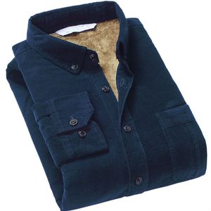 MENS CASUAL SHIRTS KVALITET Män Bomull Corduroy varm vinterskjorta tjock fleece foder termisk långärmad bottenmens skjortor 230224