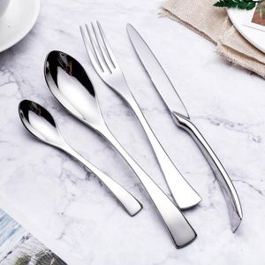 Dinnerware Sets 4pcs/Set Stainless Steel Steak Knives Fork Spoon Silver Cutlery Gold Flatware Black Tableware Kitchen Christmas Gift