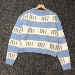 designer 2021 Pink/Blue Striped Women's Sweaters Letter Embroidered Mohair Sweater For Women Designer Long Sleeves Pullovers 2PQL