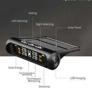 Sistema di monitoraggio della pressione dei pneumatici solare TPMS per auto Alimentazione display wireless universali in tempo reale con 4 sensori esterni impermeabili