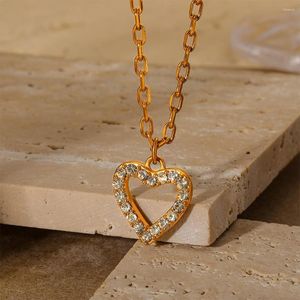 Choker AIDE Classic Stainless Steel Light Luxury Paper Clip Chain Zircon Heart Pendant Necklace For Women Jewelry Gift