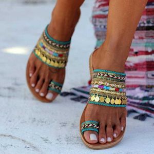 Sandallar Kadın Artisanal Flip-Two-Flops El yapımı Yunan Tarzı Boho Flip Flop Sokak Giyim Moda Ayakkabıları Chaussures Femme Y2302