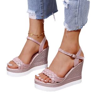 Sandals için kama topuk 2023 yeni yaz seksi peep toe platform moda yüksek topuklu ayakkabılar sanalias mujer y2302