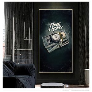 Vintage Painting Time Is Money Wall Art Nordic Quotes Poster Home For Living Room Decoration Frame Modular Pictures Canvas Print Woo