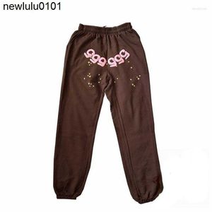 Men's Pants 2023ss Brown Graffiti Web Pattern 555555 Sweatpants Men Women High Quality Sp5der Joggers Drawstring Trousers