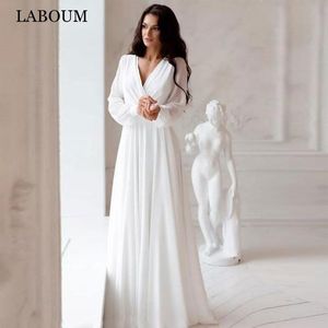 Party Dresses LaBoum Simple A Line Chiffon Wedding For Women Bride Elegant V-Neck Bridal Gowns With Bow Belt Vestido De Casamento 230224