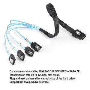 SAS 4i SFF8087 36P auf 4 SATA 7P Kabel 12 Gbit/s 50 cm Festplattendaten Mini- SFF-8087 4 Mini