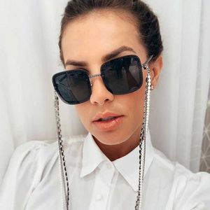 Sunglasses QPeClou 2019 New Fashion Unique Metal Chain Square Sunglasses Women Vintage Brand Designer Sunglasses Men Sent Without Chain G230223