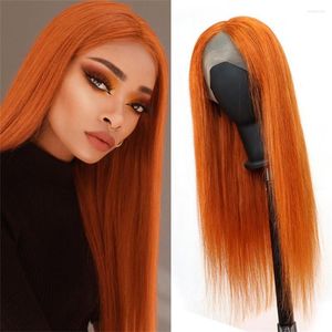 オレンジジンジャーフロントレースのバイホンウィッグヒューマンヘアストレートベビー卸売価格で販売