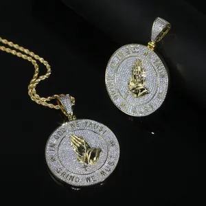 New arrived hip hop pendant with full cz paved gold plated punk styles letter in god we trust charm with rope chain necklace for men boy pray jewelry drop ship