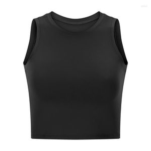 Yoga-Outfit Sportunterwäsche Herbst Pull High O-Neck Short Vest Nabel für Frauen