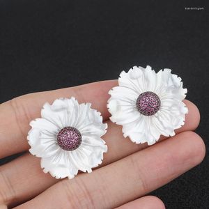 Studörhängen Omyfun Fashion Bohemian Vintage Jewelry Mother of Pearl Flower Earring Gift for Women Semi Joyas Brincos E49